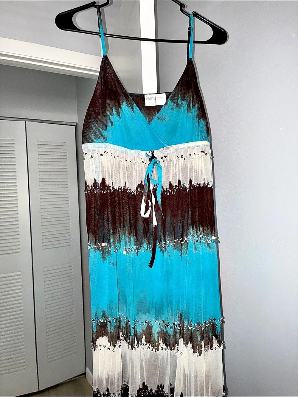 INC International Concepts Women's Teal & Brown Beaded Sheer Maxi Dress